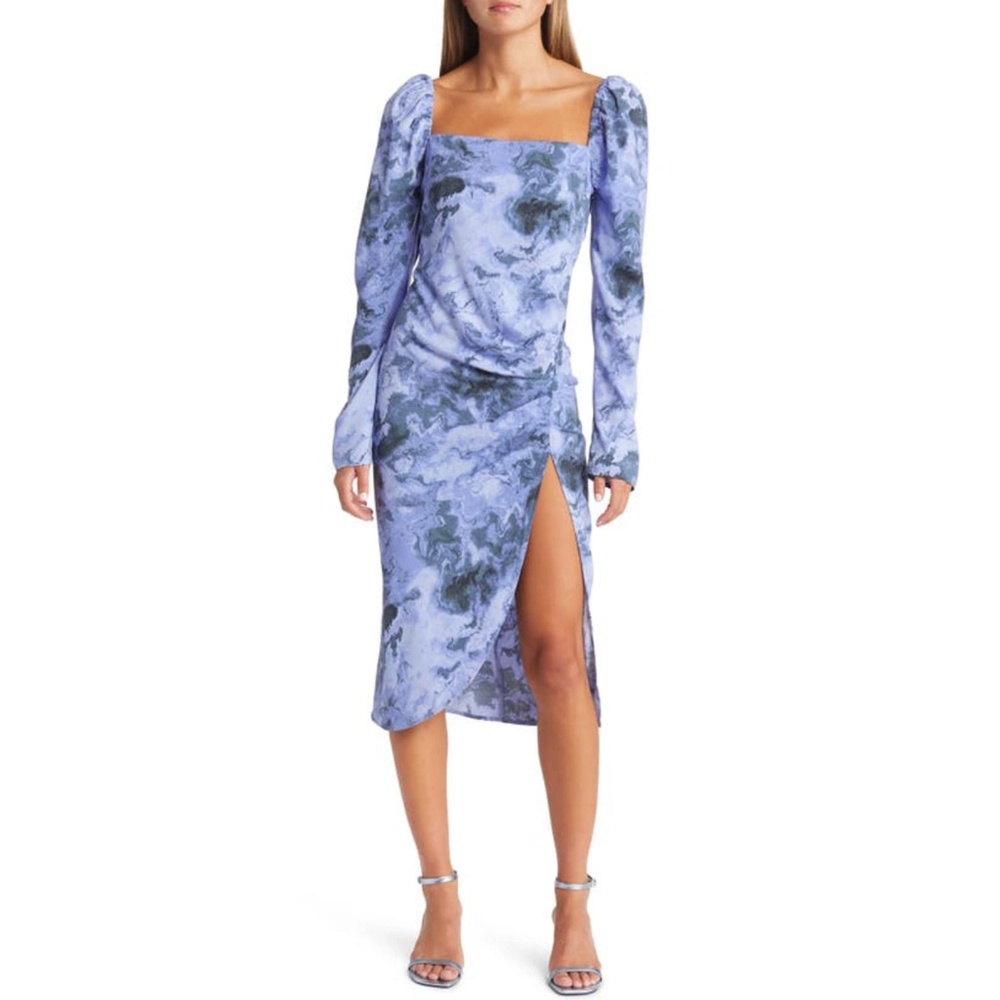 OPEN EDIT: Marbled Long Sleeve Midi Dress In Blue Geode Marble (NWOT)